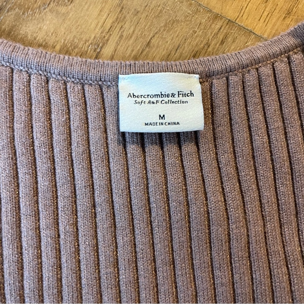 Abercrombie & Fitch Ribbed Wrap Crop Top in Light Brown - Picture 3 of 3